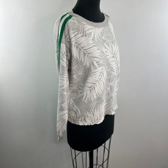 Current/Elliott Gray White Sweatshirt Tropical Striped Boat Neck Pullover Size 0 - Picture 4 of 10